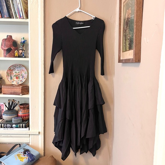🏷️ 🆕 🎉 black ribbed quarter sleeve v-neck layered grunge witchy dress - Picture 6 of 14